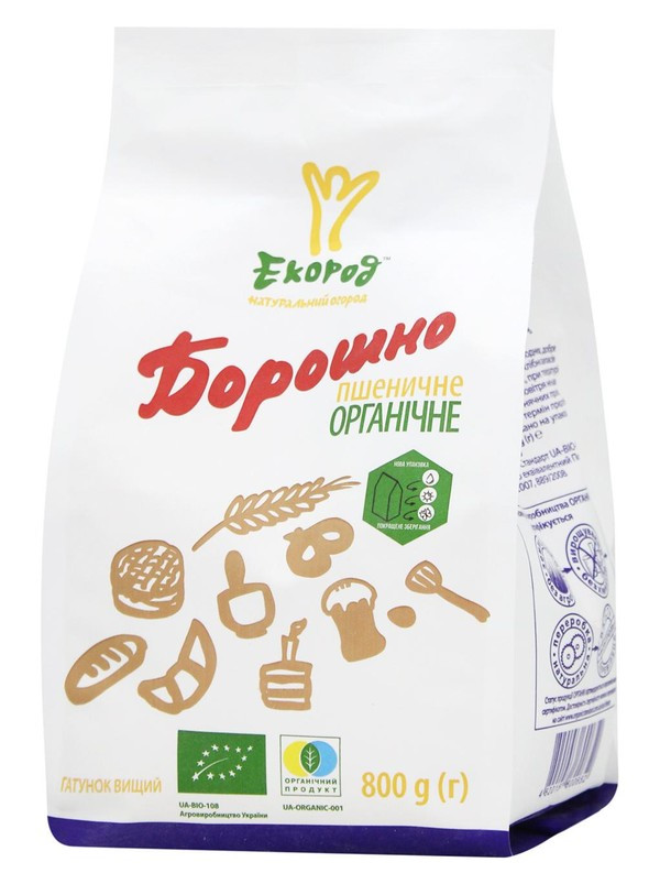 Борошно пшеничне органічне гатунок вищий Україна 800г ТМ Екород